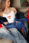 Three lesbian teens toying their pussies in a limousine