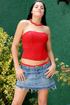 Florencia wearing a red dress getting hot and hot outdoors