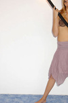 Blonde katrina in samurai sword training while naked